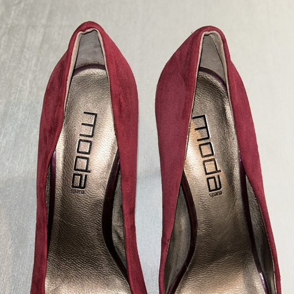 Moda Two Tone Red Heel Open Peep Toe Suede Patent Leather Pumps Sz 8 Womens - Picture 7 of 14